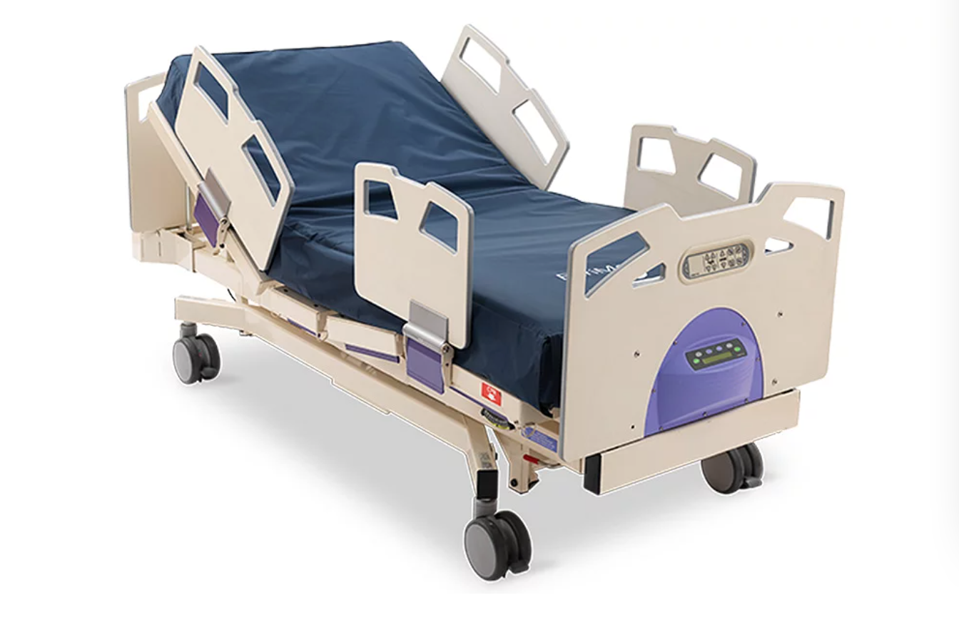 Stryker Joerns Bari 10A 2230 Bariatric Hospital Bed Image with blue mattress on a white background